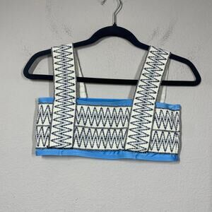 Womens Size Medium Woven Zigzag Bandeau Crop Top Blue White